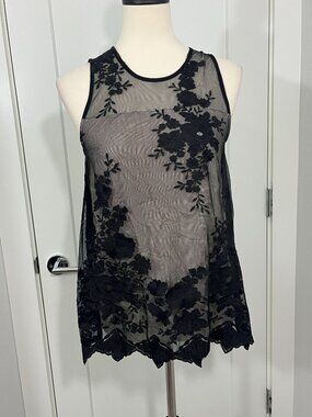 Sunday in Brooklyn Small Black Sheer Floral Lace Blouse